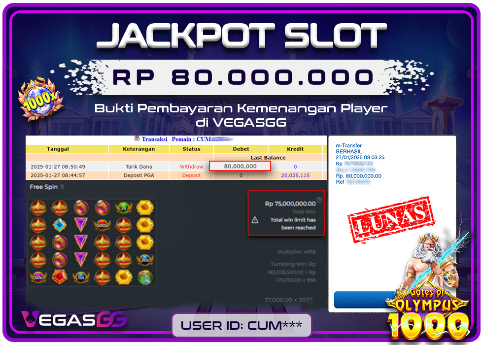 VEGASGG JACKPOT HARIAN Rp.80.000.000,- LUNAS