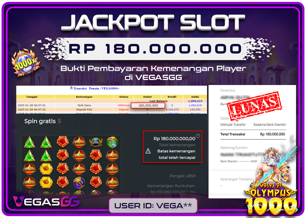 VEGASGG JACKPOT HARIAN Rp.180.000.000,- LUNAS